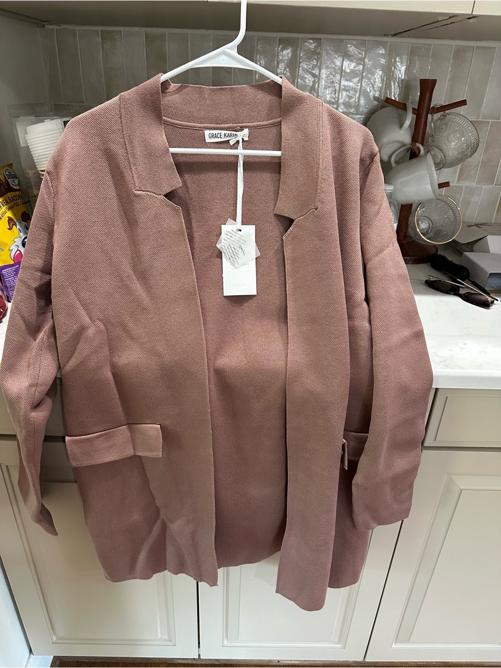 Grace Rose-Quartz Open-Front Blazer Cardigan